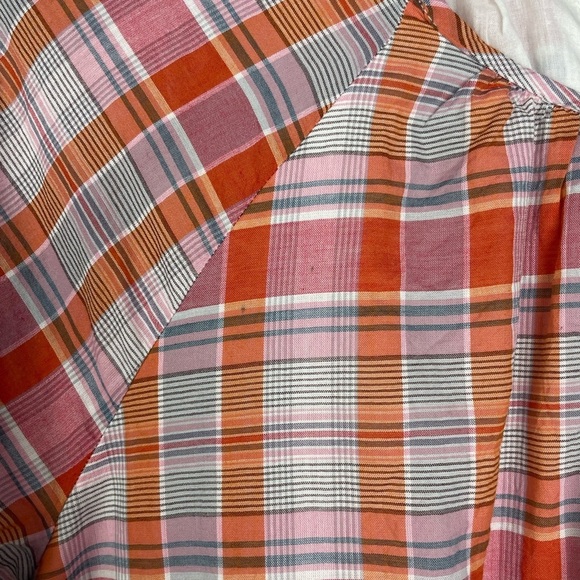 Madewell Pink Orange Plaid Ruffle-Sleeve Popover Mini Babydoll Dress - Picture 5 of 9